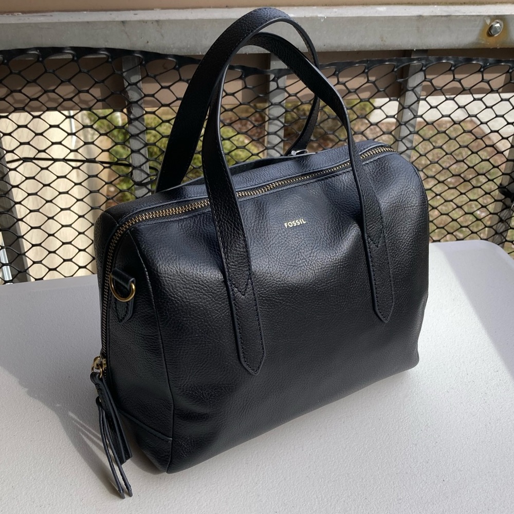 Fossil Sydney Satchel Black Pebbled Leather Hand Bag Cross Body Bag Purse NEW - Picture 17 of 17
